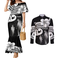 Guam Father's Day Couples Matching Mermaid Dress and Long Sleeve Button Shirt Chamorro Latte Stone Polynesian Pattern LT14 Black - Polynesian Pride