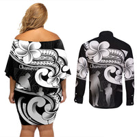 Guam Father's Day Couples Matching Off Shoulder Short Dress and Long Sleeve Button Shirt Chamorro Latte Stone Polynesian Pattern LT14 - Polynesian Pride