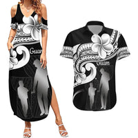 Guam Father's Day Couples Matching Summer Maxi Dress and Hawaiian Shirt Chamorro Latte Stone Polynesian Pattern LT14 Black - Polynesian Pride