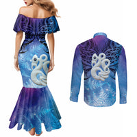 New Zealand Matariki Couples Matching Mermaid Dress and Long Sleeve Button Shirt Aotearoa Maori New Year Manaia Galaxy Vibes