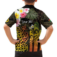 Personalised Vanuatu Independence Day Family Matching Off Shoulder Maxi Dress and Hawaiian Shirt Carving Drum Sand Drawing Turtle