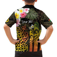 Personalised Vanuatu Independence Day Family Matching Short Sleeve Bodycon Dress and Hawaiian Shirt Carving Drum Sand Drawing Turtle