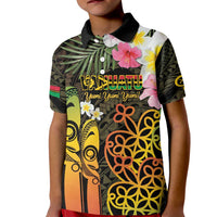 Personalised Vanuatu Independence Day Kid Polo Shirt Carving Drum Sand Drawing Turtle LT14 Kid Black - Polynesian Pride