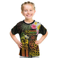 Personalised Vanuatu Independence Day Kid T Shirt Carving Drum Sand Drawing Turtle LT14 Black - Polynesian Pride
