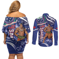 Samoa Independence Day Couples Matching Off Shoulder Short Dress and Long Sleeve Button Shirt 1962 Proud Samoan Warrior