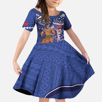 Samoa Independence Day Family Matching Off Shoulder Maxi Dress and Hawaiian Shirt 1962 Proud Samoan Warrior LT14 Daughter's Dress Blue - Polynesian Pride