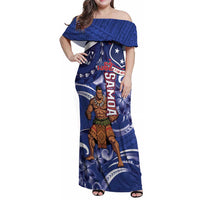 Samoa Independence Day Family Matching Off Shoulder Maxi Dress and Hawaiian Shirt 1962 Proud Samoan Warrior LT14 Mom's Dress Blue - Polynesian Pride