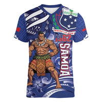 Samoa Independence Day Women V-Neck T-Shirt 1962 Proud Samoan Warrior LT14 Female Blue - Polynesian Pride