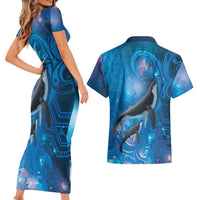 Paikea New Zealand Matariki Couples Matching Short Sleeve Bodycon Dress and Hawaiian Shirt Humpback Whale Taniko Motifs Ocean Vibes