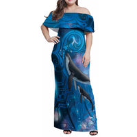 Paikea New Zealand Matariki Family Matching Off Shoulder Maxi Dress and Hawaiian Shirt Humpback Whale Taniko Motifs Ocean Vibes