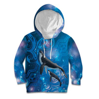 Paikea New Zealand Matariki Kid Hoodie Humpback Whale Taniko Motifs Ocean Vibes LT14 Hoodie Blue - Polynesian Pride