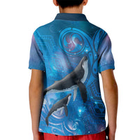 Paikea New Zealand Matariki Kid Polo Shirt Humpback Whale Taniko Motifs Ocean Vibes