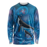 Paikea New Zealand Matariki Long Sleeve Shirt Humpback Whale Taniko Motifs Ocean Vibes LT14 Unisex Blue - Polynesian Pride