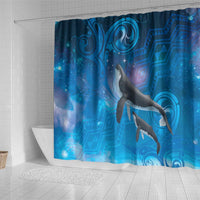 Paikea New Zealand Matariki Shower Curtain Humpback Whale Taniko Motifs Ocean Vibes LT14 - Polynesian Pride