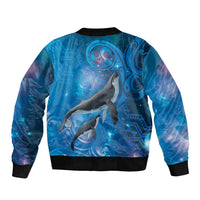 Paikea New Zealand Matariki Sleeve Zip Bomber Jacket Humpback Whale Taniko Motifs Ocean Vibes
