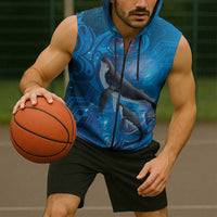Paikea New Zealand Matariki Sleeveless Zip Hoodie Humpback Whale Taniko Motifs Ocean Vibes