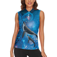 Paikea New Zealand Matariki Women Sleeveless Polo Shirt Humpback Whale Taniko Motifs Ocean Vibes