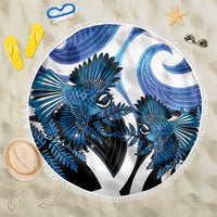 Piwakawaka New Zealand Matariki Beach Blanket Maori New Year Silver Fern Blue Galaxy LT14 One Size 150cm Blue - Polynesian Pride