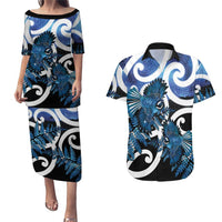 Piwakawaka New Zealand Matariki Couples Matching Puletasi and Hawaiian Shirt Maori New Year Silver Fern Blue Galaxy