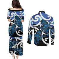 Piwakawaka New Zealand Matariki Couples Matching Puletasi and Long Sleeve Button Shirt Maori New Year Silver Fern Blue Galaxy