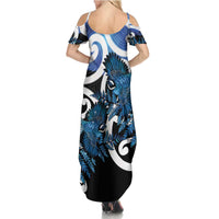 Piwakawaka New Zealand Matariki Family Matching Summer Maxi Dress and Hawaiian Shirt Maori New Year Silver Fern Blue Galaxy LT14 - Polynesian Pride
