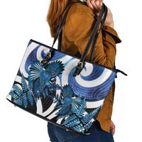 Piwakawaka New Zealand Matariki Leather Tote Bag Maori New Year Silver Fern Blue Galaxy