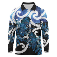 Piwakawaka New Zealand Matariki Long Sleeve Polo Shirt Maori New Year Silver Fern Blue Galaxy