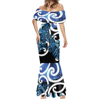 Piwakawaka New Zealand Matariki Mermaid Dress Maori New Year Silver Fern Blue Galaxy