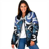 Piwakawaka New Zealand Matariki Padded Jacket Maori New Year Silver Fern Blue Galaxy LT14 Women Blue - Polynesian Pride