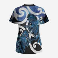 Piwakawaka New Zealand Matariki Scrub Top Maori New Year Silver Fern Blue Galaxy