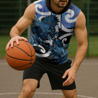 Piwakawaka New Zealand Matariki Sleeveless Hoodie Maori New Year Silver Fern Blue Galaxy