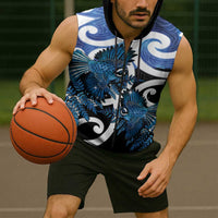 Piwakawaka New Zealand Matariki Sleeveless Zip Hoodie Maori New Year Silver Fern Blue Galaxy