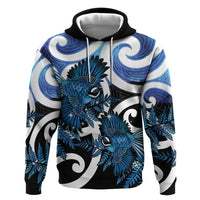 Piwakawaka New Zealand Matariki Zip Hoodie Maori New Year Silver Fern Blue Galaxy