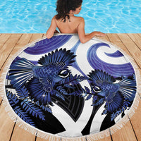 Piwakawaka New Zealand Matariki Beach Blanket Maori New Year Silver Fern Purple Galaxy
