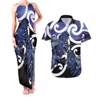 Piwakawaka New Zealand Matariki Couples Matching Tank Maxi Dress and Hawaiian Shirt Maori New Year Silver Fern Purple Galaxy