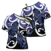 Piwakawaka New Zealand Matariki Cross Shoulder Shirt Maori New Year Silver Fern Purple Galaxy