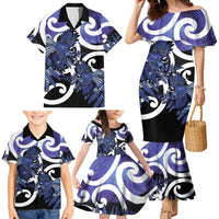 Piwakawaka New Zealand Matariki Family Matching Mermaid Dress and Hawaiian Shirt Maori New Year Silver Fern Purple Galaxy LT14 - Polynesian Pride