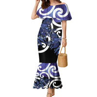 Piwakawaka New Zealand Matariki Family Matching Mermaid Dress and Hawaiian Shirt Maori New Year Silver Fern Purple Galaxy LT14 Mom's Dress Purple - Polynesian Pride