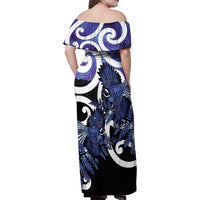 Piwakawaka New Zealand Matariki Family Matching Off Shoulder Maxi Dress and Hawaiian Shirt Maori New Year Silver Fern Purple Galaxy