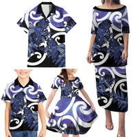 Piwakawaka New Zealand Matariki Family Matching Puletasi and Hawaiian Shirt Maori New Year Silver Fern Purple Galaxy