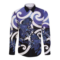Piwakawaka New Zealand Matariki Long Sleeve Button Shirt Maori New Year Silver Fern Purple Galaxy