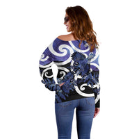 Piwakawaka New Zealand Matariki Off Shoulder Sweater Maori New Year Silver Fern Purple Galaxy
