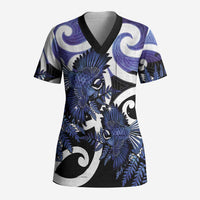 Piwakawaka New Zealand Matariki Scrub Top Maori New Year Silver Fern Purple Galaxy