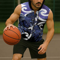 Piwakawaka New Zealand Matariki Sleeveless Zip Hoodie Maori New Year Silver Fern Purple Galaxy