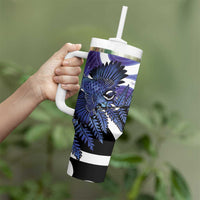 Piwakawaka New Zealand Matariki Tumbler With Handle Maori New Year Silver Fern Purple Galaxy