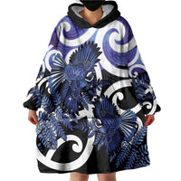 Piwakawaka New Zealand Matariki Wearable Blanket Hoodie Maori New Year Silver Fern Purple Galaxy