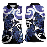 Piwakawaka New Zealand Matariki Women Sleeveless Polo Shirt Maori New Year Silver Fern Purple Galaxy LT14 - Polynesian Pride