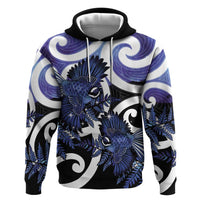 Piwakawaka New Zealand Matariki Zip Hoodie Maori New Year Silver Fern Purple Galaxy