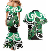 Piwakawaka New Zealand Matariki Couples Matching Mermaid Dress and Hawaiian Shirt Maori New Year Silver Fern Green Galaxy