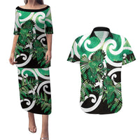 Piwakawaka New Zealand Matariki Couples Matching Puletasi and Hawaiian Shirt Maori New Year Silver Fern Green Galaxy LT14 Green - Polynesian Pride
